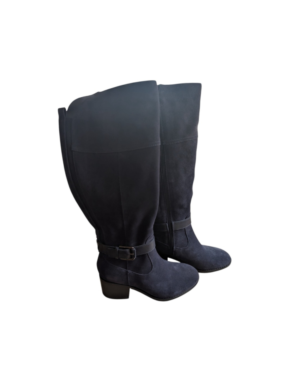 Marc Fisher Riley Navy Suede Knee High Boots Women's 7 Wide EUC